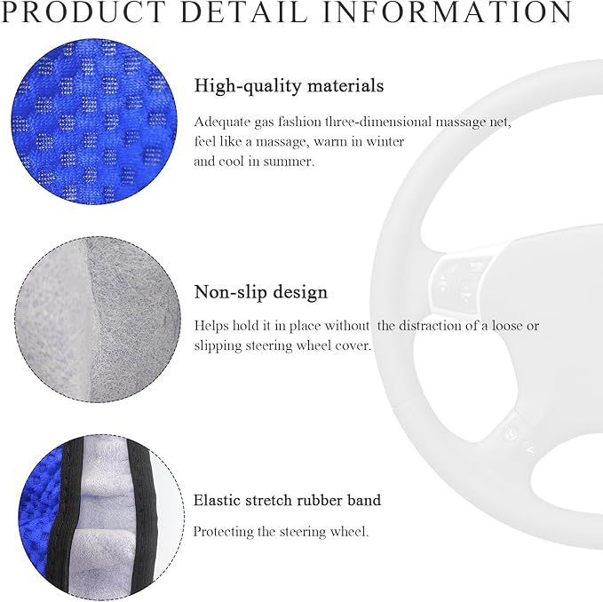 Elastic Steering Wheel Cover, 15"×15" Comfy Breathable Stretch Steering Wheel Protector, Ice-Silk Cloth Polyester Steering Wheel Cover for Men Women, Car Accessories (Blue)