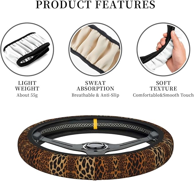 Leopard Print Car Steering Wheel Cover, 15 Inch Steering Wheel Cover Stylish Decor for Most Cars