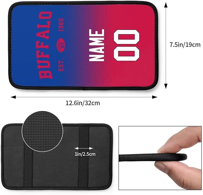 Custom Car Armrest Cover,Add Personalized Name and Number As Gifts for Loyal Football Fans,Auto Center Console Pad Car handrail Box Cushion,Fit for Most Car