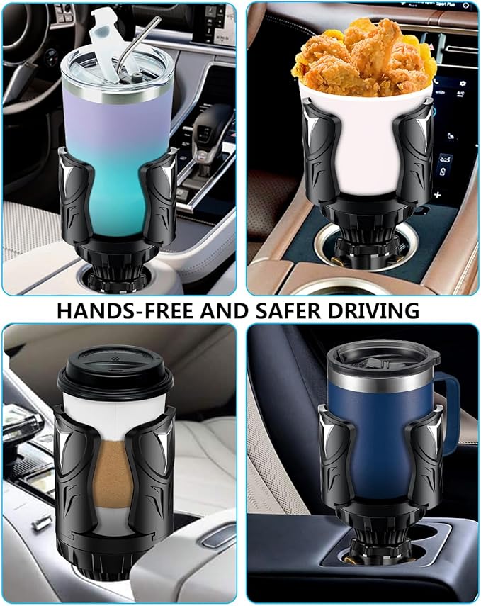 Cup Holder Expander for Car with Adjustable Adapter, Easkkty All Purpose Car Cupholder Extender Organizer with Expandable Base Universal Fit Cup Holder for Most 32 oz Large Drink Bottle&Mugs Foods