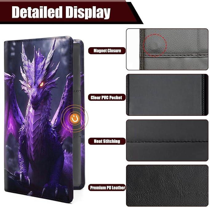 Car Document Holder with Magnetic Shut, Car Registration and Insurance Card Holder, Vehicle Glove Box Organizer Documents, Driver License, Auto Paperwork Organizer Wallet, Purple Dragon Gaze Pattern