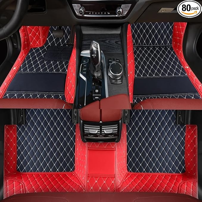 TREGOO All Weather Car Mats Custom Fit Non Slip Floor Mats for 1998-2025 Cars Personalized Leather Protection Pads Suitable for Men Women (Edge red, Middle Black, Beige)