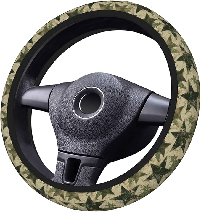 Star Army Green Steering Wheel Cover for Women Men Girls, Car Accessories Decor Thickened Anti-Slip Auto Steering Wheel Covers Protector Universal Fit 15 Inch for Cars, Truck, SUV
