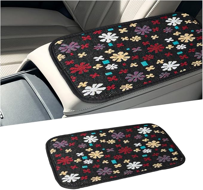 Flower Car Center Console Covers, Cute Breathable Scratch & Wear Resistant Vehicle Armrest Cushion Pad, Stylish Automotive Interior Middle Console Protector, Universal Fit