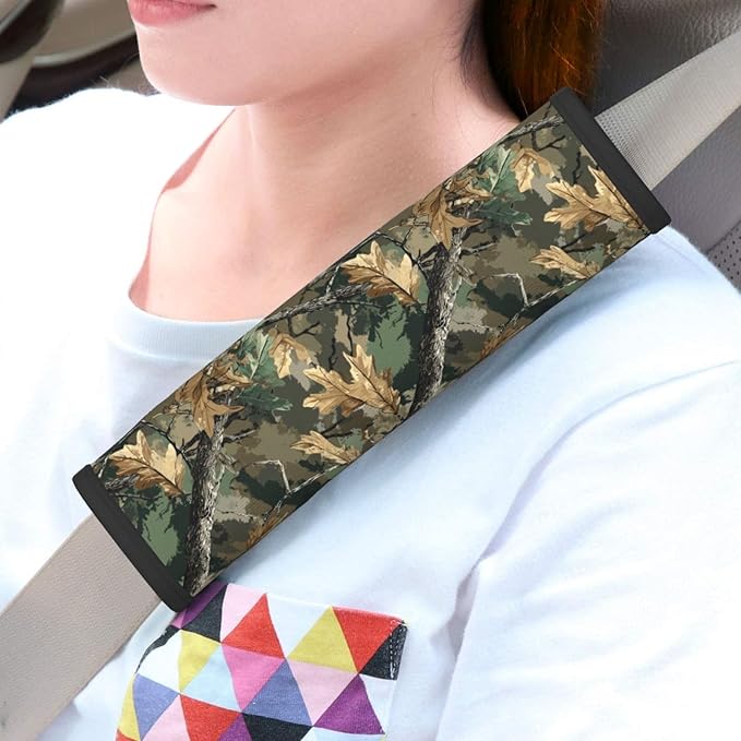 Camouflage Forest Steering Wheel Cover Elastic Non-Slip Car Steering Wheel Covers with Seat Belt Shoulder Pad for Women Men