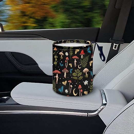 Brosoneto Mushroom Butterfly Car Trash Can Car Accessories Interior Garbage Bin Hanging Portable Dustbin Bin Waste Basket Collapsible