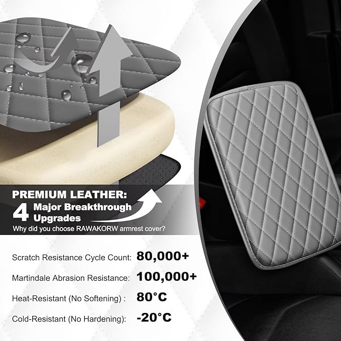 Center Console Cover fit for Toyota Venza Leather Middle Console Cover Pad Cushion Protector Arm Rest Covering Car(Grey)