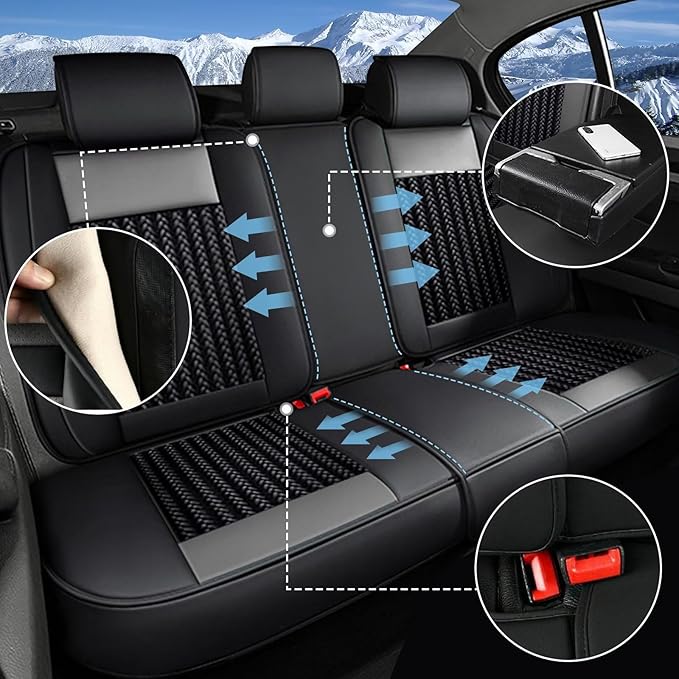 TTX LIGHTING Car Seat Covers fit for Cadillac STS 2013-2018 - Waterproof Leather & Breathable Ice Silk Automotive Seat Protectors Full Set (5 Seats, Black & Gray)