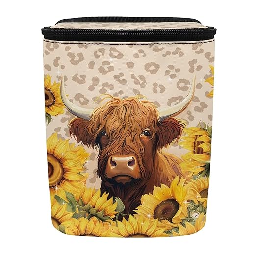 Highland Cow Car Trash Can Hanging Mini Auto Garbage Bin with Lid Washable Leak Proof Automotive Car Rubbish Bags for Back Front Seat，Car Interior Accessory