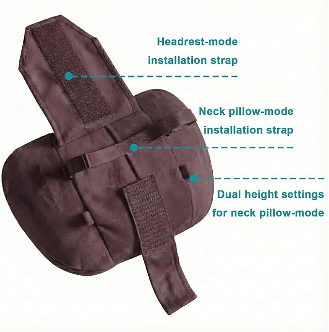 2PCS Car Pillow for Car Neck Pillow for Driving Seat Leather Neck Support Soft Cushion Back Support Head-Rests for Vehicle Sleeping with Elastic Adjustment Strap (Coffee, Head and Lumbar)