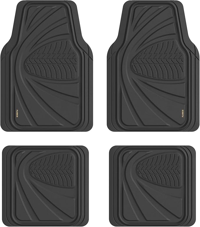 FLORICH Car Floor Mats, Waterproof Universal Heavy-Duty 4 Pieces Rubber Floor Mats for Cars, Full Set Car Mats with Anti-Slip Backing Fit for Most SUV, Vans,Trucks, Sedan(Light Black)