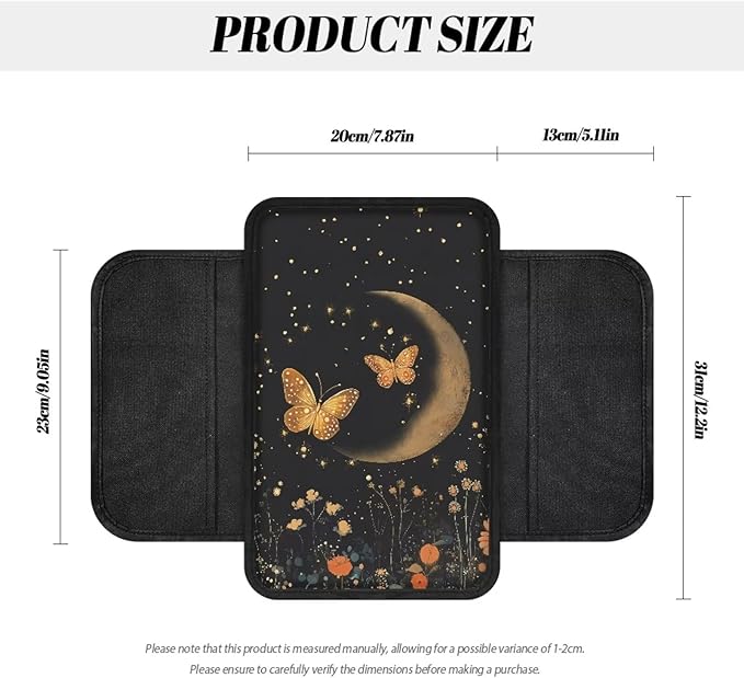 Dreaweet Moon Butterfly Floral Armrest Cover for Car Non Slip Car Center Console Cover Comfortable Auto Armrest Pad Cushion Protector Mat Suitable for Truck SUV