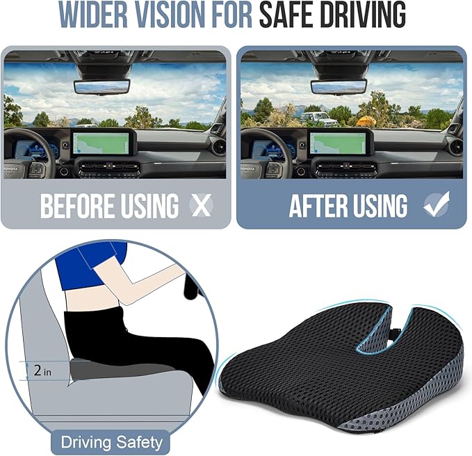 Ajiteogy Car Seat Cushion, Memory Foam Car Wedge Seat Cushion for Driving, Height Booster & Posture Support, 4D Mesh Seat Pad with Adjustable Straps - Universal Fit for Car, Truck, Vehicle