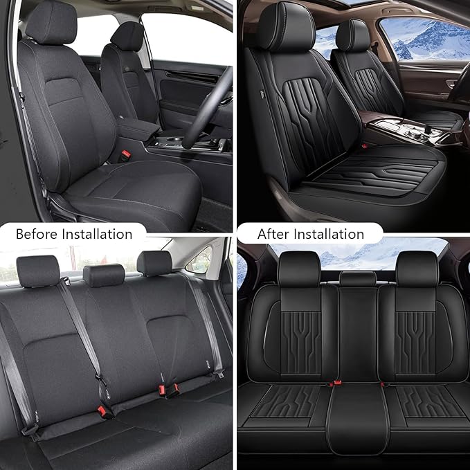 YORKNEIC Seat Covers Full Set Fit for Hyundai Santa Fe 2007-2023 2024 Breathable Faux Leather Car Seat Covers Waterproof Car Seat Protectors with Airbag Compatible(5 Seats,Black)