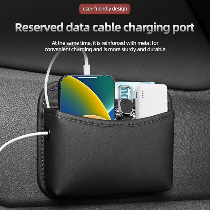 Car Seat Side Pocket Organizer - PU Leather Auto Door Console Mini Storage Bag for Keys, Phone, Sunglasses, Registration, and Documents (Dark Brown)