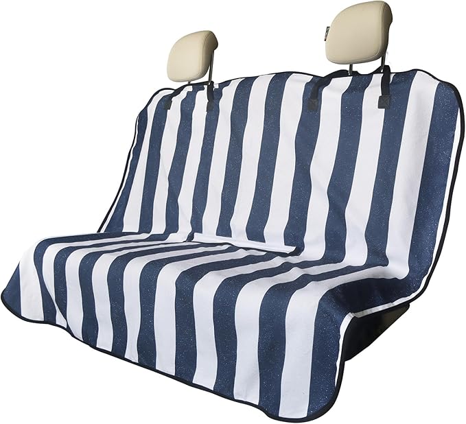 LoyaGour Back Seat Cover for Car Trucks Van SUV,Waterproof Rear Bench Towel Seat Covers for Dogs and Kids,Automotive Backseat Protector (Blue Stripe)