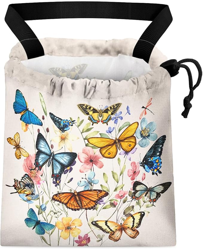 GEGEPINK Car Trash Bag Hanging Back of Seat Waterproof Small Cute Printed One-Handed Strap Drawstring Garbage Bags for Car-Butterfly Wildflower