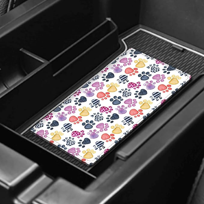 ADUQLZUX Leather Car Registration and Insurance Card Holder, Cute Car Accessories Vehicle Glove Box Car Organizer for Documents, Cards, License Colorful Dog Paws