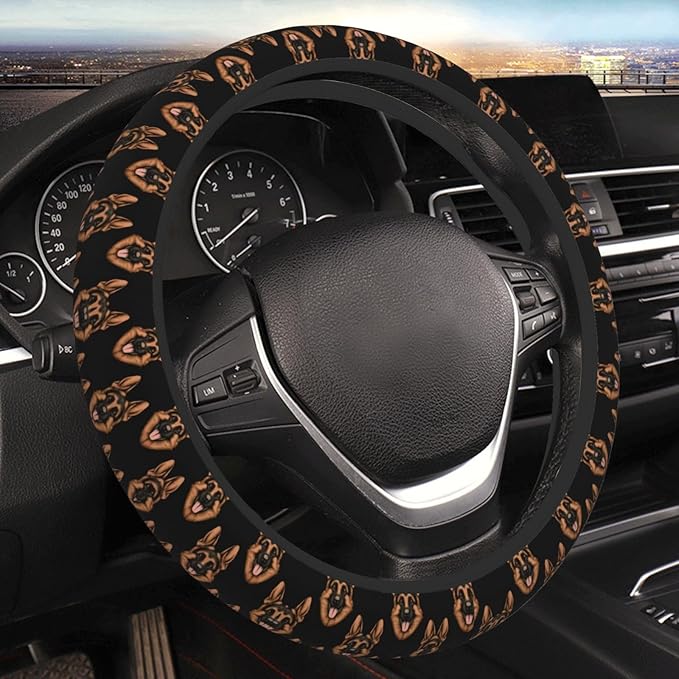 Neoprene Steering Wheel Cover German Shepherd Head Pattern Car Steering Wheel Cover Universal Fit for Most Cars