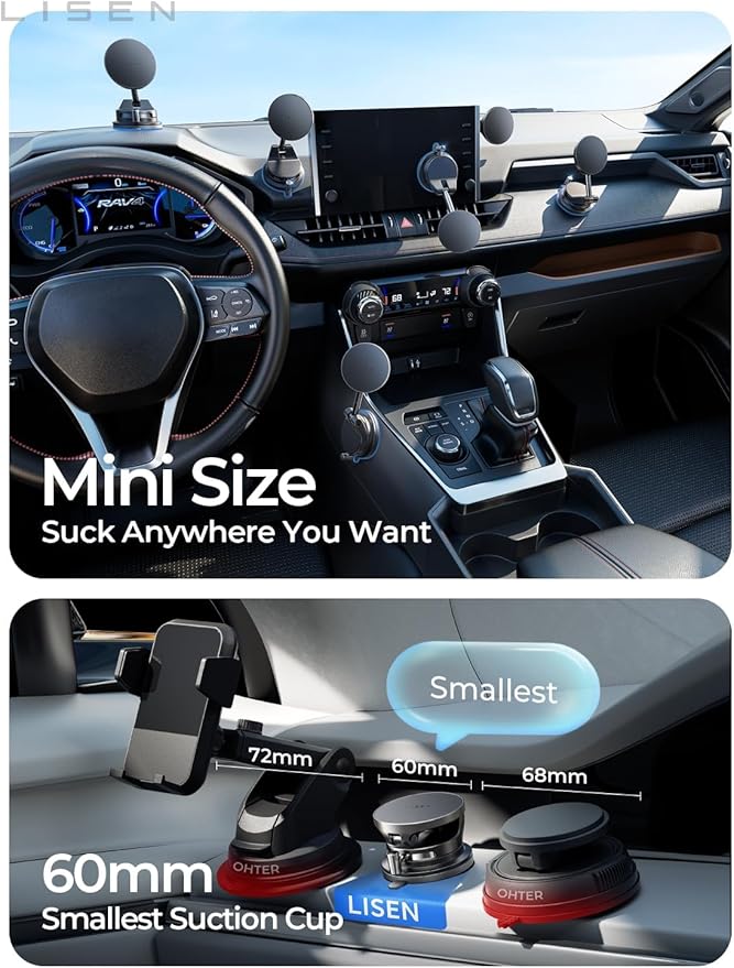 LISEN 15W Magsafe Car Mount Charger， [ SuctionPro ] 15W Wireless Car Charger, Suction Cup Phone Holder,360° Vacuum Magnetic Phone Holder for iPhone 17 Pro Max Air 17-12,Samsung S25 with MagSafe Case