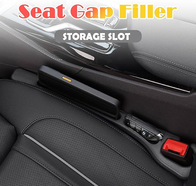 fccairms 2PCS Car Seat Gapster, Car Seat Gap Filler for Filling Gaps Between Consoles, No Drop Seat Guard with Storage Slot, Black