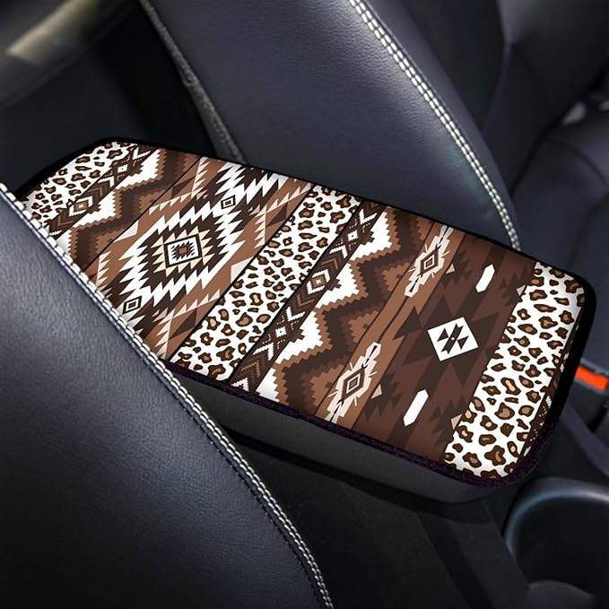 Tribal Aztec Center Console Cover Easy to Install Car Armrest Cushion Protector Protect from Pet Claws Soft Universal Fit for Vehicles,Cars,Suvs,Vans,Sedans