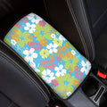 Hibiscus Flower Car Center Console Armrest Pad for Women Girls Breathable Soft Car Center Console Cover Seat Box Cover for Sedan, Van, SUV, Truck, Floral Cars Accessories