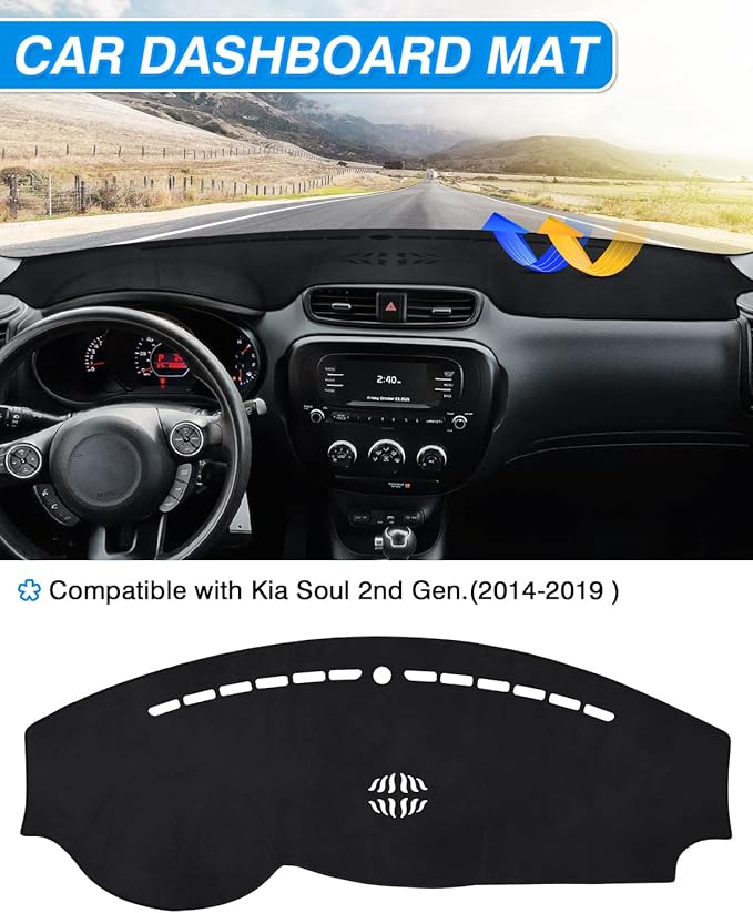 CARTIST Dashboard Cover Compatible with Kia Soul 2014-2019 Accessories Dash Cover Mat Non-Slip Pad Carpet Anti-Glare
