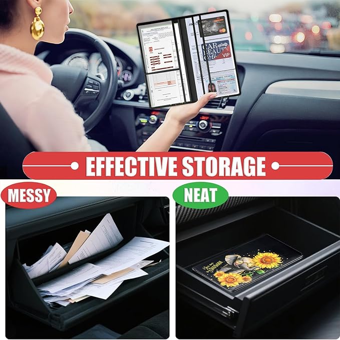 Car Registration and Insurance Card Holder for Women Men, Waterproof PU Leather Glove Box Car Organizer with Magnetic Shut, Vehicle Document Holder for Driver License, Cute Baby Elephant+ Sunflower 2