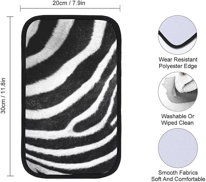 Black White Stripes Zebra Print Car Center Console Cushion Pad,Waterproof Armrest Seat Box Cover Protector,Comfortable Car Decor Accessories Fit for Most Cars, Vehicles, SUVs