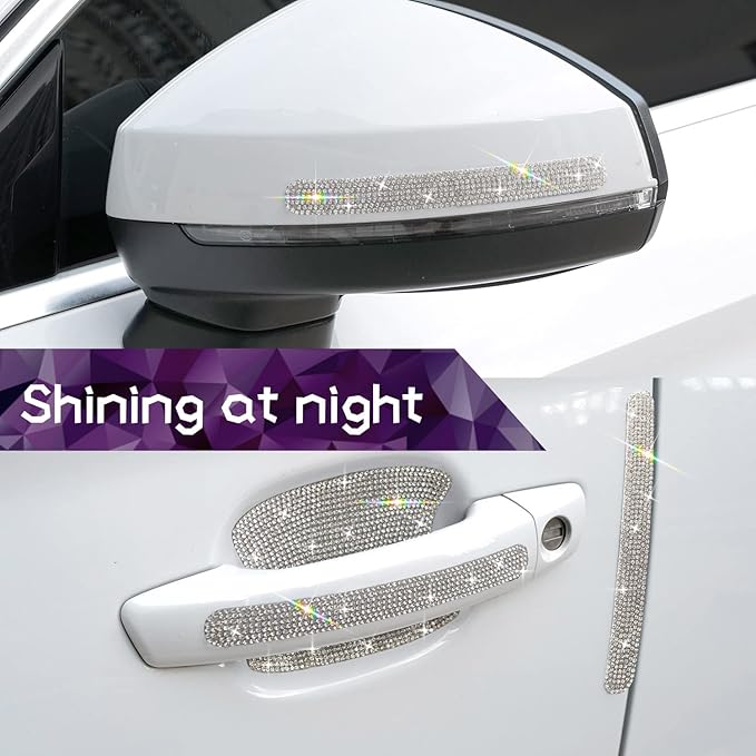 hinestone Bling Door Handle Reflective Trim Stickers Universal Side Rear View Mirror Safety Scratch Resistant Protector Galaxy AB Set
