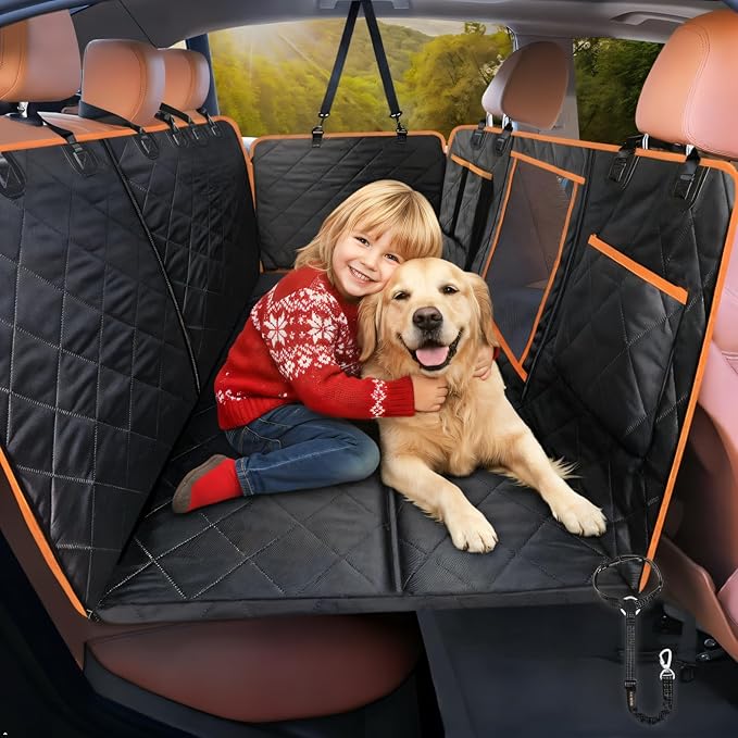 iBuddy Car Seat Cover for Dogs Offer Large Space Hard Bottom Back Seat Extender Support 420LB, Waterproof Dog Hammock Protects Rear Seat from Fur, Scratches and Dirt for Car/SUVs Easy to Clean