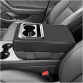 Car Center Console Armrest Pillow, Waterproof Leather Armrest Cushion with Cup Holder & Phone Holder, Memory Foam Arm Rest Box Cover Protector with Storage Bag for Most Cars (Glossy Black)