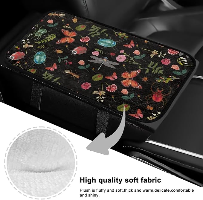 Bulopur Dragonfly Butterfly Car Center Console Cushion Pad Protect from Pet Claws Car Center Console Cover Flannel Auto Console Armrest Cover Universal Armrest Cover Pad