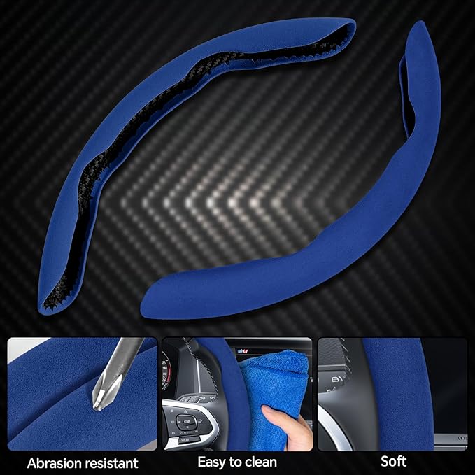 PAUUOOA 2 Piece Alcantara Steering Wheel Cover - Split Sport Design for D & O Shape Wheels, Soft Touch · Anti-Slip Grip · All Season Comfort · Durable Luxury Material for Performance Cars
