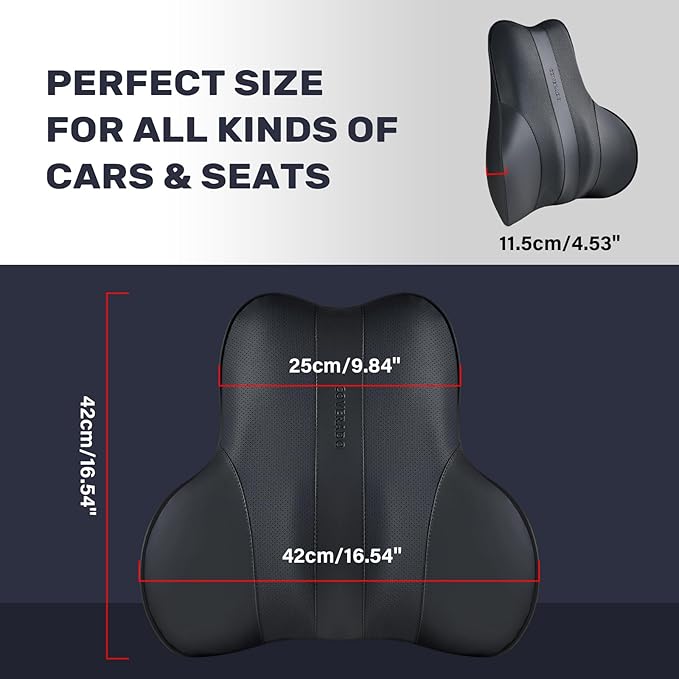 Coverado Lumbar Support Pillow for Car, Ergonomic Memory Foam Back Pillow for Office Chair, Back Cushion for Back Pain Relief, PU Leather Car Lumbar Support for Driving Seat