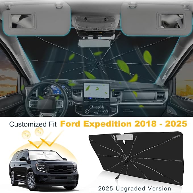 Windshield Sun Shade Umbrella Custom Fit for Expedition 2018-2025 Foldable UV Protection Car Cover, Emergency Rain Shield & Dashboard Protector - Durable Auto Accessory