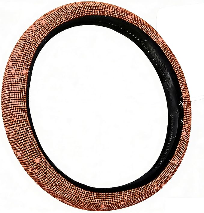 Bling Diamond Steering Wheel Cover, Universal Fit 14.5-15 Inch, Elastic No Inner Ring, All Season Car Decor(Orange)