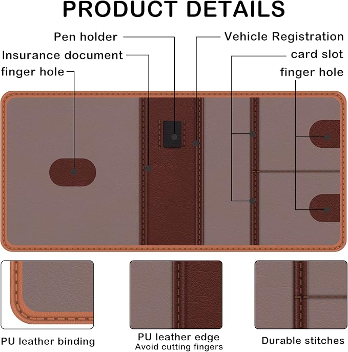 bvya Car Registration Insurance Card Holder, Glove Box Organizer Documents, ID, Driver License, Key Contact Paperwork Wallet, Accessories Storage Case for Truck, Vehicle, Auto, Men & Women with a Pen