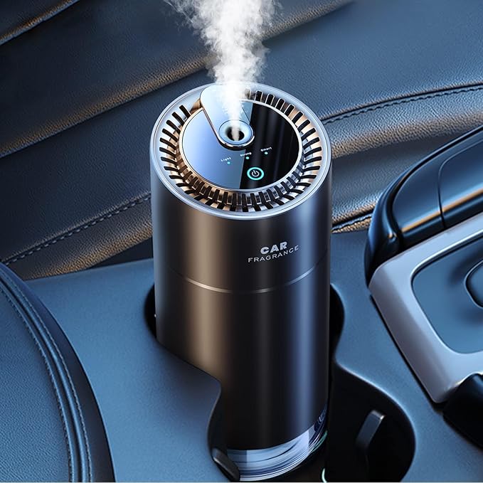 Ceeniu Smart Car Air Fresheners, New smell experience by Ultrasonic mist, Auto On/Off, Powerful Built-in Battery, Long lasting natural fragrance, Adjustable car freshener, Bamboo scent