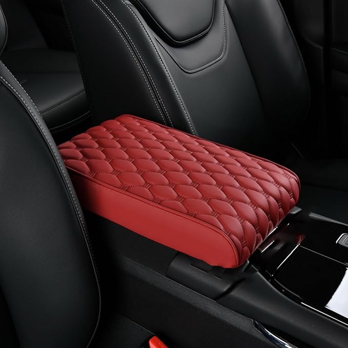 Automobile Armrest Covers for SsangYong Korando/Musso/Rexton/Torres/Actyon/Chairman, Center Console Armrest Box Booster Cushion, Auto Console Pad, Interior Accessories,C-Red
