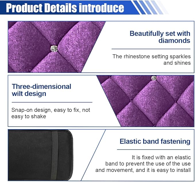 Plush Car Center Console Pad, Bling Diamond Car Armrest Cover, Soft Seat Box Cover Protector, Universal Car Interior Decoration Accessories Fit Most Vehicle, SUV, Truck, Car (Purple)