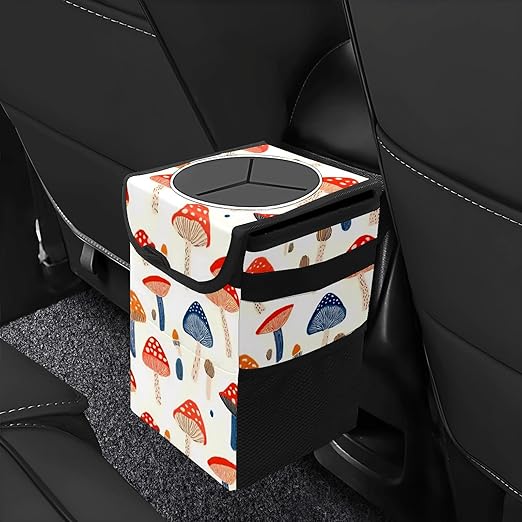 GVGHIDZ Car Trash Can – Multi-Purpose, Lightweight and Portable with Durable Water-Resistant Coating, No Installation Required, Practical and Ample Capacity, Variety of Colors.Mushroom