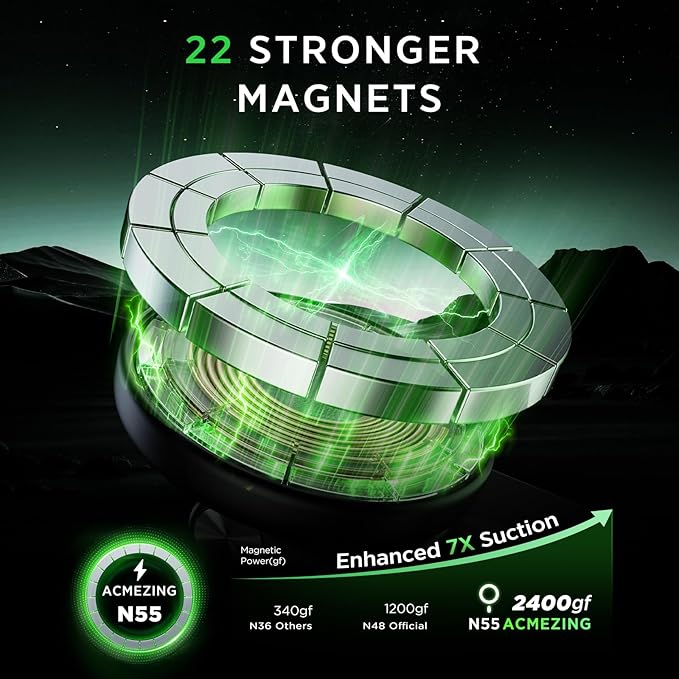ACMEZING Only for iPhone 15W MagSafe Car Mount Charger, 360% Adjustable Aluminum Alloy Arm, Relocatable Car Phone Holder, Magnetic Wireless Fast Charging, Cell Phone Holder for All Car Models, Black