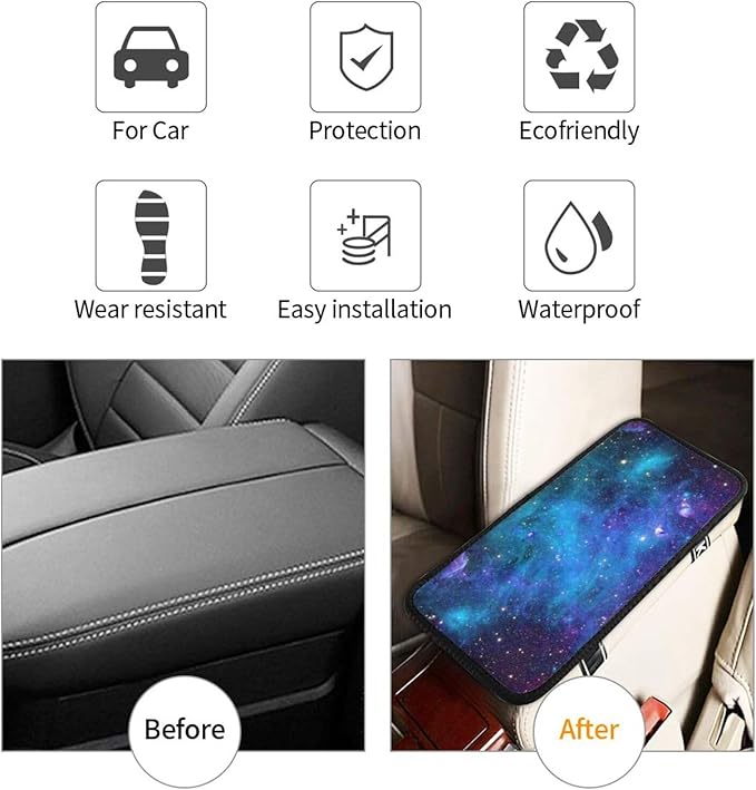 DORKEIXIA Abstract Blue Outer Space Galaxy Star Auto Center Console Armrest Pad Universal Car Center Console Cover Seat Box Cover for Sedan, Van, SUV, Truck Car Accessorie