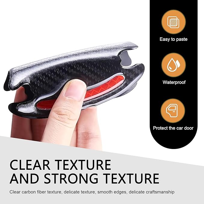 8 PCS Car Door Handle Scratch Protector, 3D Carbon Fiber Car Door Handle Protector, Self-Adhesive Reflective Sticker, Safety Warning, Cars Paint Protection Film (Red)