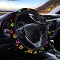 AFPANQZ Puppy Paw Prints Car Steering Wheel Covers Sweat Absorption Comfortable Grip Universal 14-15 inch Stretch-on Fabric Keep Warm Steering Wheel Protector for Women Gift Black Colored
