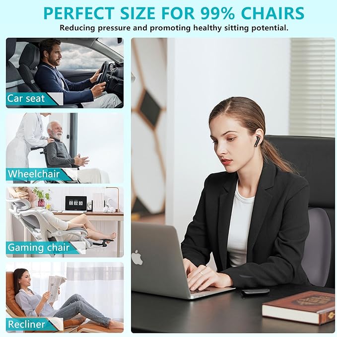 FLORICH 3 PCS Seat Cushion for Carseat Lumbar Support Pillow Car Neck Headrest Pillows Memory Foam Gel Memory Foam Massage Point Seat Pads Pressure Relief Back Cushion for Office Chair(Light Grey)