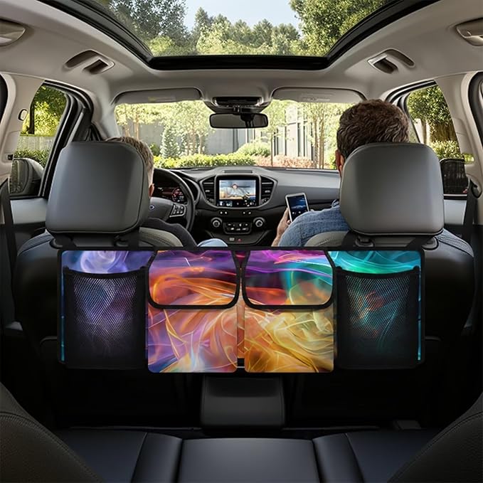 Back Seat Trunk Organizer Hanging Car Organizer Trunk Foldable Cargo Storage with Pockets& 3 Adjustable Straps 37.01x11.81 inch,Car Decoration,Colorful Smoke Abstract Art