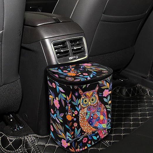 Unique Car Accessories Bohemian Style Owl Garbage Bin,Zippered Hanging Design